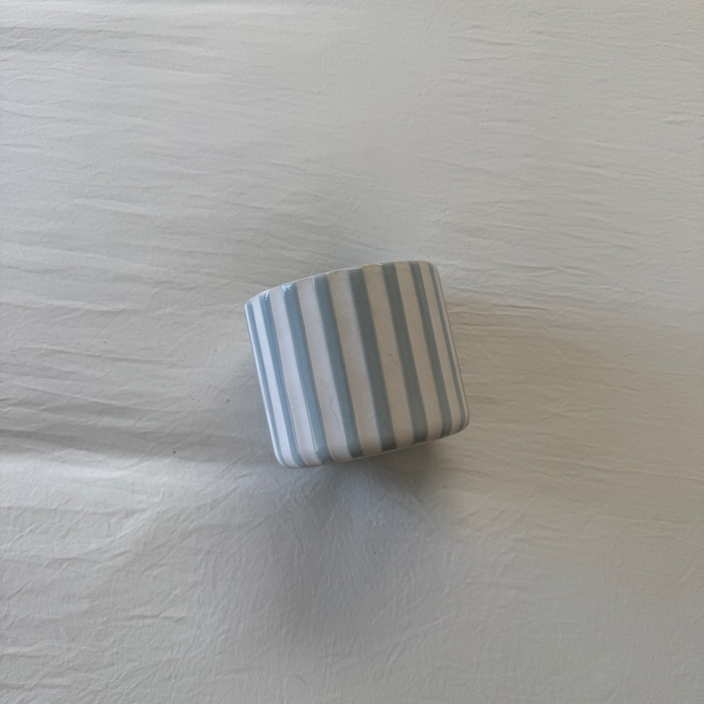 Striped Ceramic Planter in Light Blue and White - Picture 6 of 6